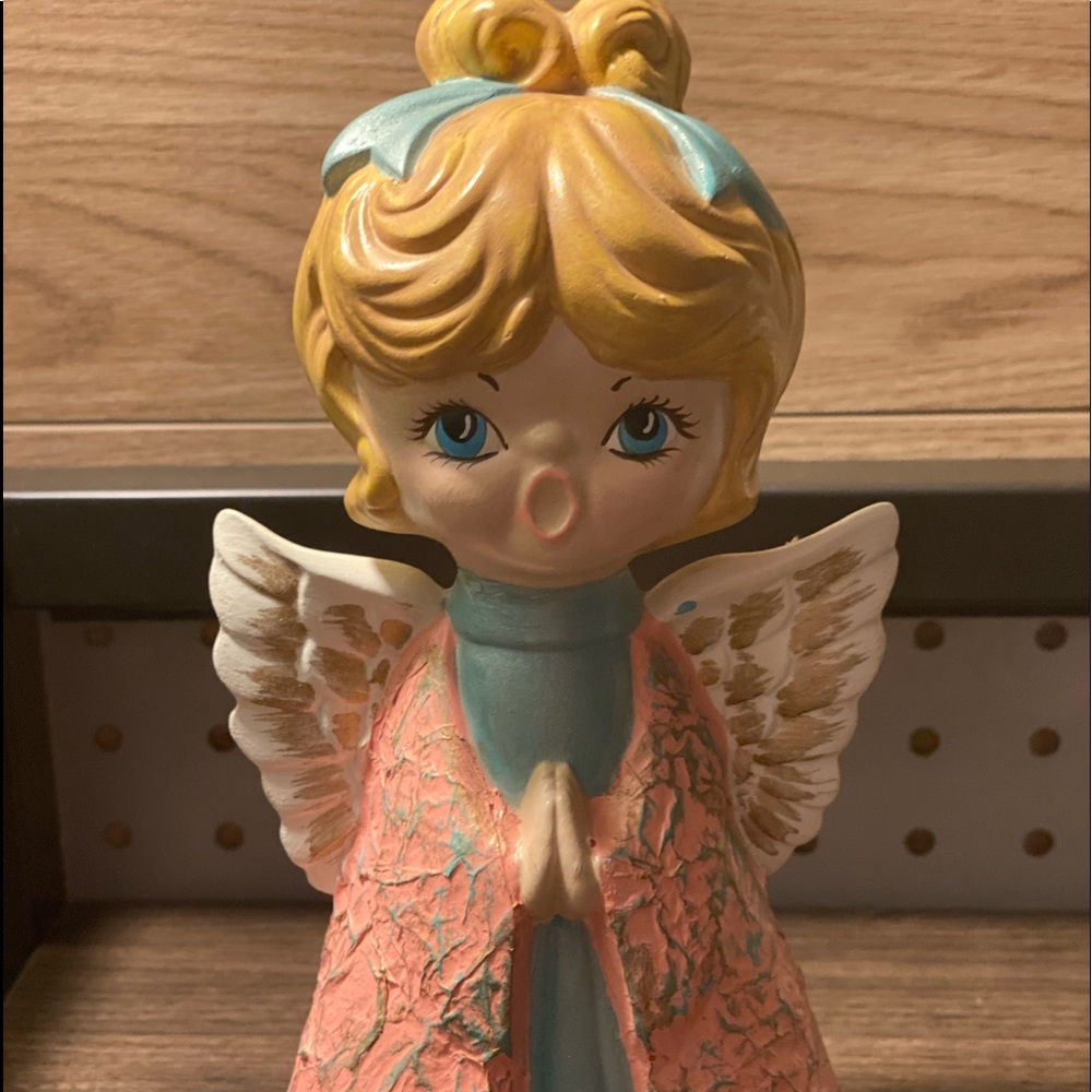 Blonde hair-choir girl-angel with wings-multi textured- handmade Molded-vintage